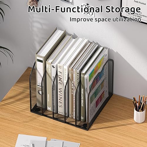 Miniatura 2 de Organizador de carpetas de archivos de 5 secciones negro para escritorio, soporte vertical de metal, organizador de archivos de escritorio, soporte