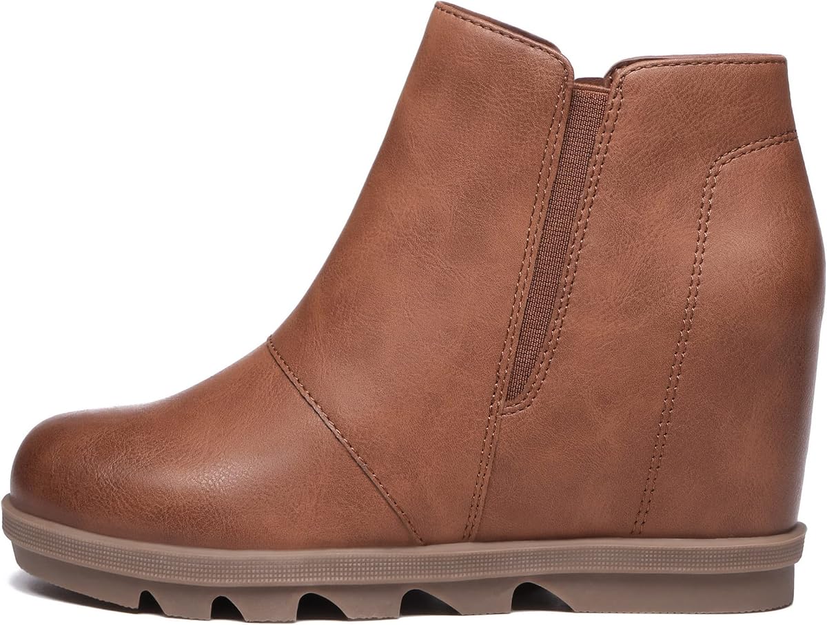 Women's Wedge Ankle Booties with Heel Hidden | Comfortable Fall Short Boots,Metal Zipper and Elastic,Idea for Outdoor Walking,Daily Wear