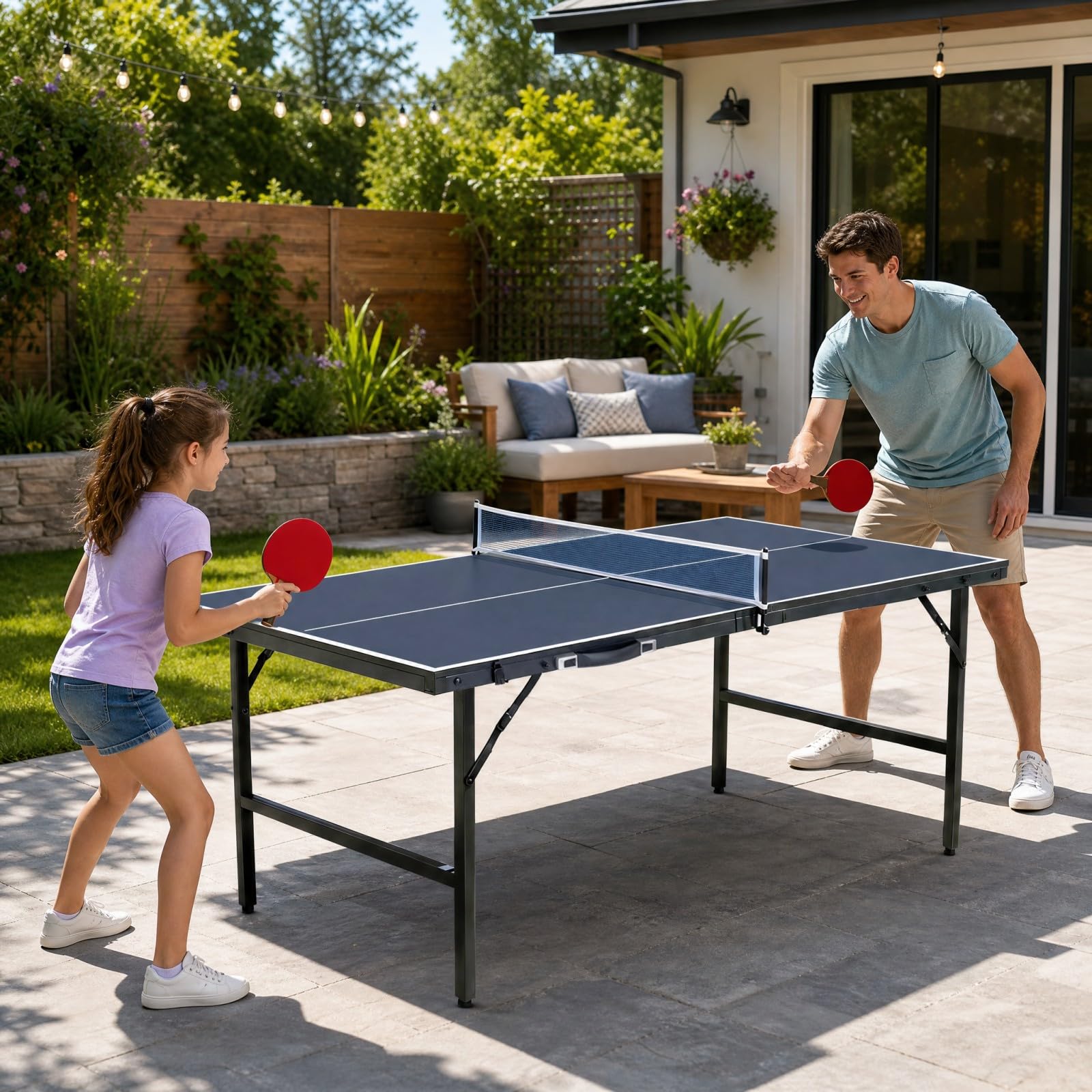 LIFEZEAL Mini tavolo da ping-pong in metallo, tavolo da tennis con rete, palle, pipistrelli, tavolo da ping pong pieghevole per esterni e interni