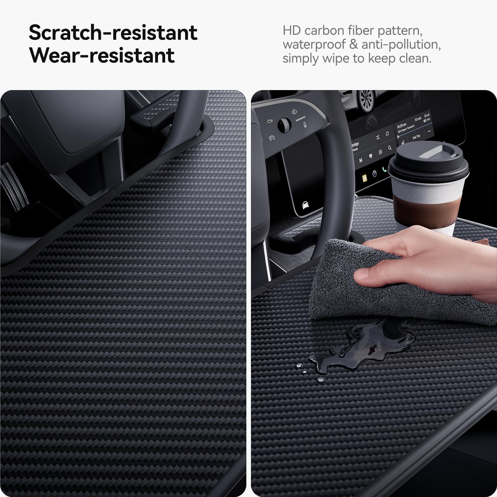 YONZEE 2-in-1 Car Steering Wheel Desk Tray Car Seat Gap Filler Organizer Foldable Carbon Fiber Look Table for — view 8
