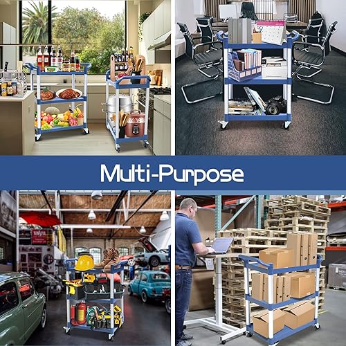 Miniatura 8 de AQNIEGEP Carrito utilitario con ruedas, carrito de cocina de alimentos resistente de 510 libras y carrito de servicio rodante para restaurante,