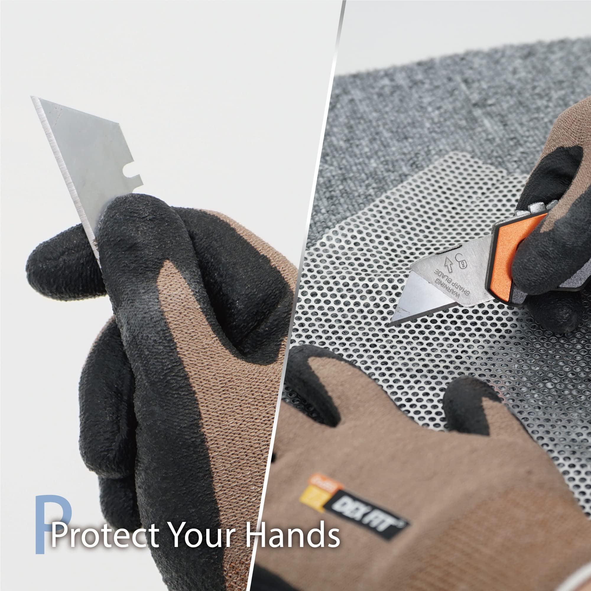 DEX FIT Cru553 Guanti Anti Taglio Livello 5-3D Fit, Presa Antiscivolo in Nitrile, Leggeri e Traspiranti, Resistenti, Touchscreen, Lavabili; Grigio 8 (M) 1 Paio