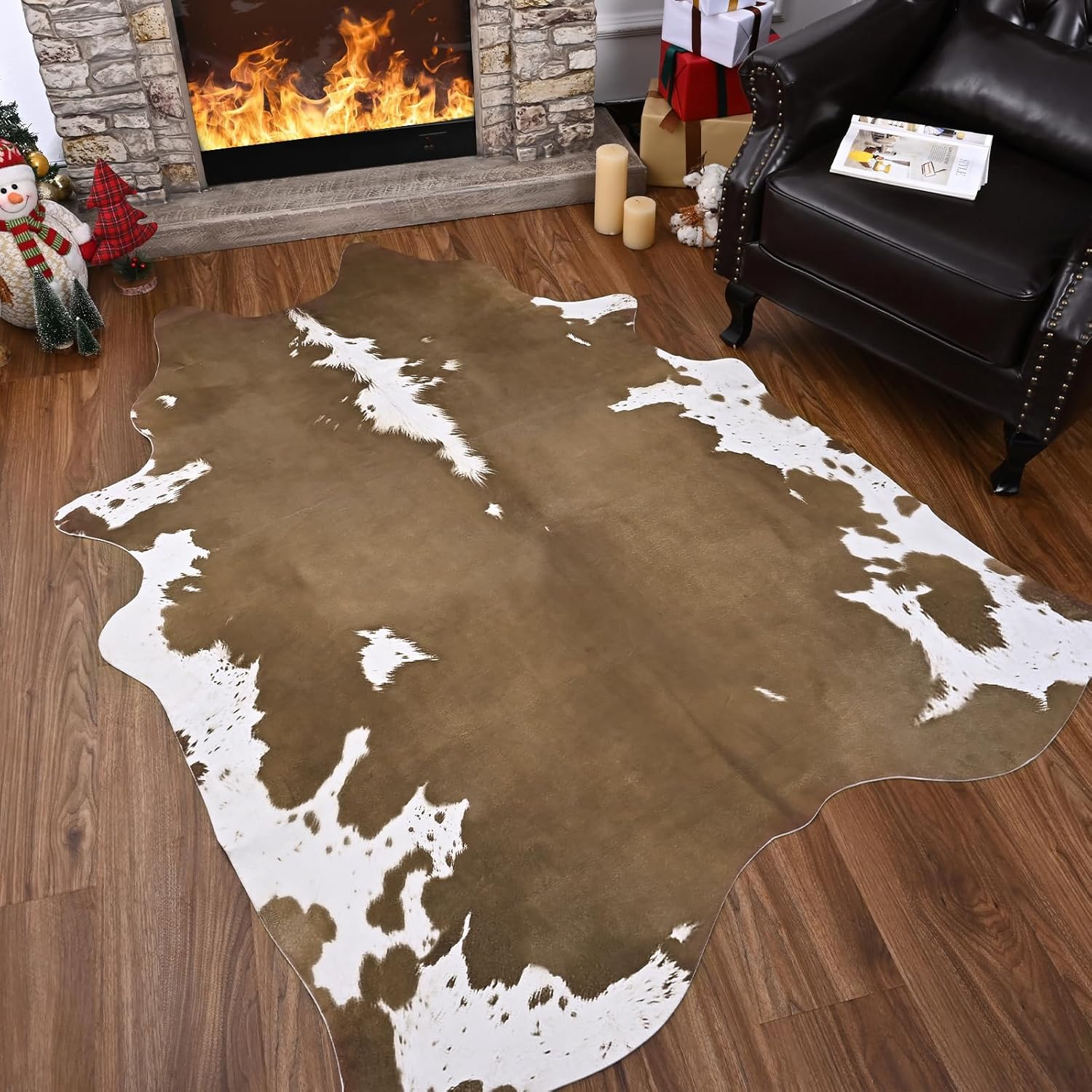 Comeet Faux Cowhide Rug 4.6 x 5.2 Feet, Large Cow Rug