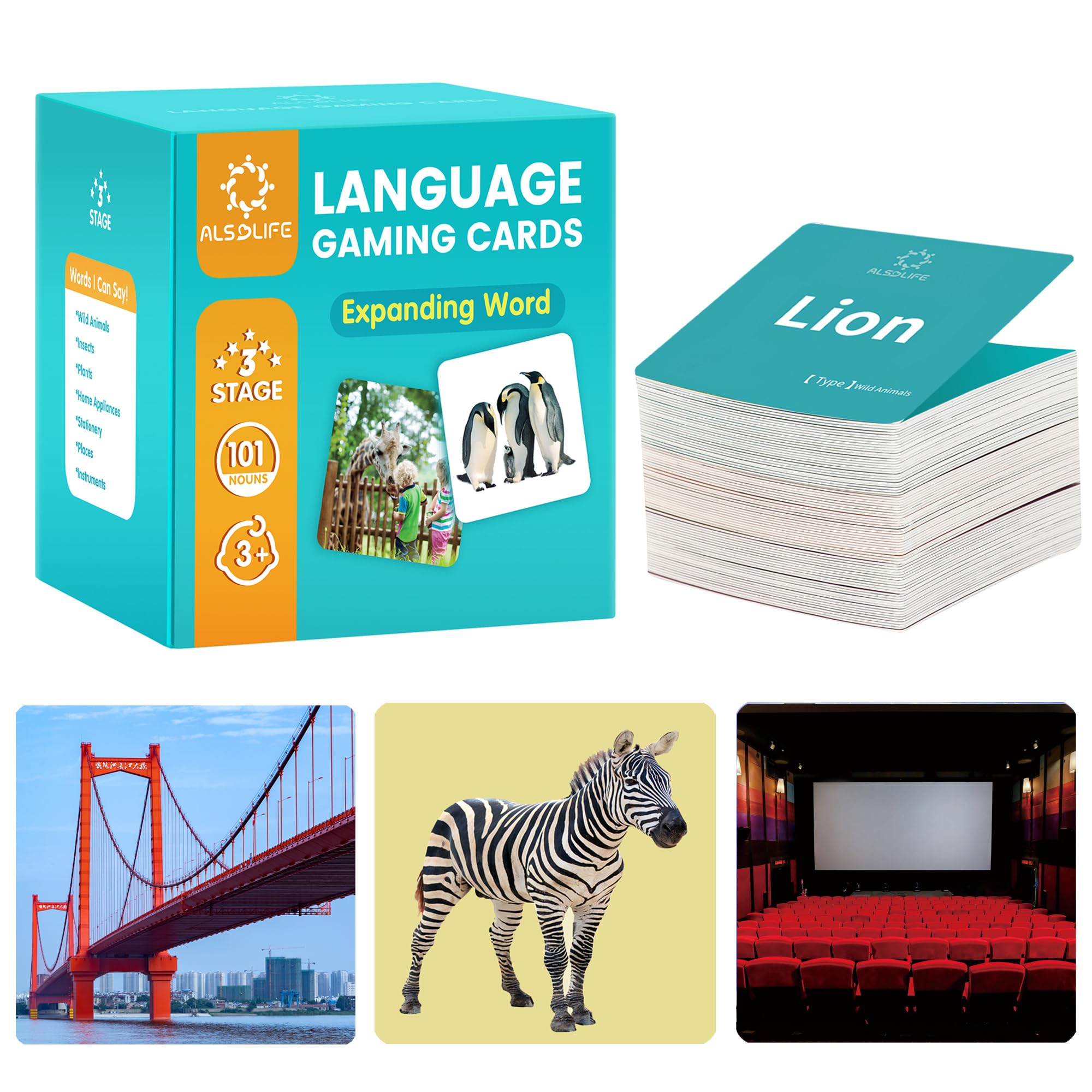 ALSOLIFE 100 Nouns Flash Cards for Toddlers, Expanded Vocabulary Cards with Videos, Preschool Learning Flashcards, Noun Picture Cards for Speech