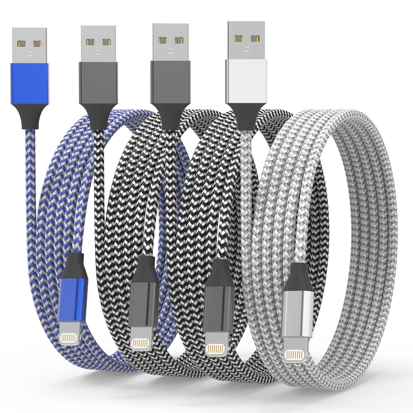 iPhone Ladekabel Apple Ladekabel MFi-Zertifiziert, Lightning Kabel [4Pack 6ft] USB i.Phone Kabel Nylon Schnellladekabel für iPhone 14 13 12 Pro/Pro Max/Mini 11, XR XS Max X, 8 7 6 6s Plus ipad 2020