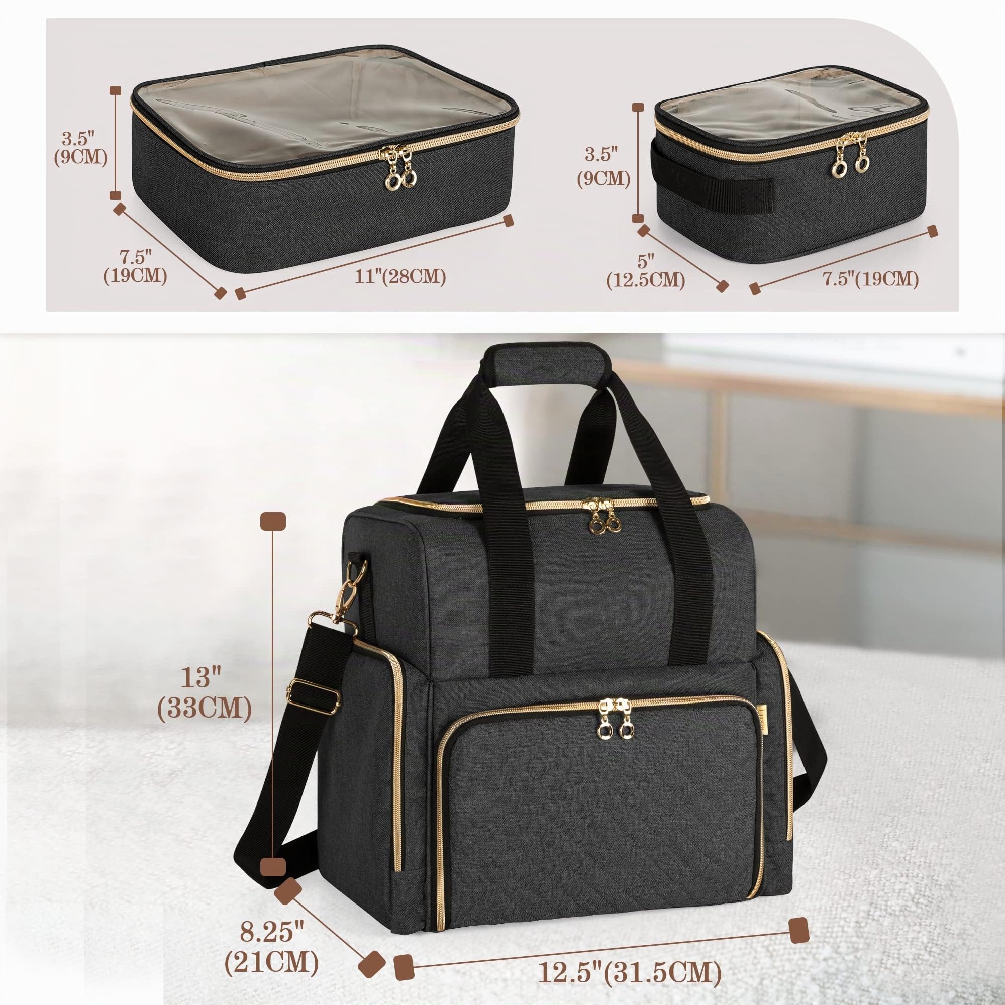 Luxja Bolsa de Maquillaje de Viaje con 2 Estuches Extraíbles, Negro | Bolsa de Cosméticos con Varias Secciones de Almacenamiento, Estuche de Maquillaje (Solo Bolsa)