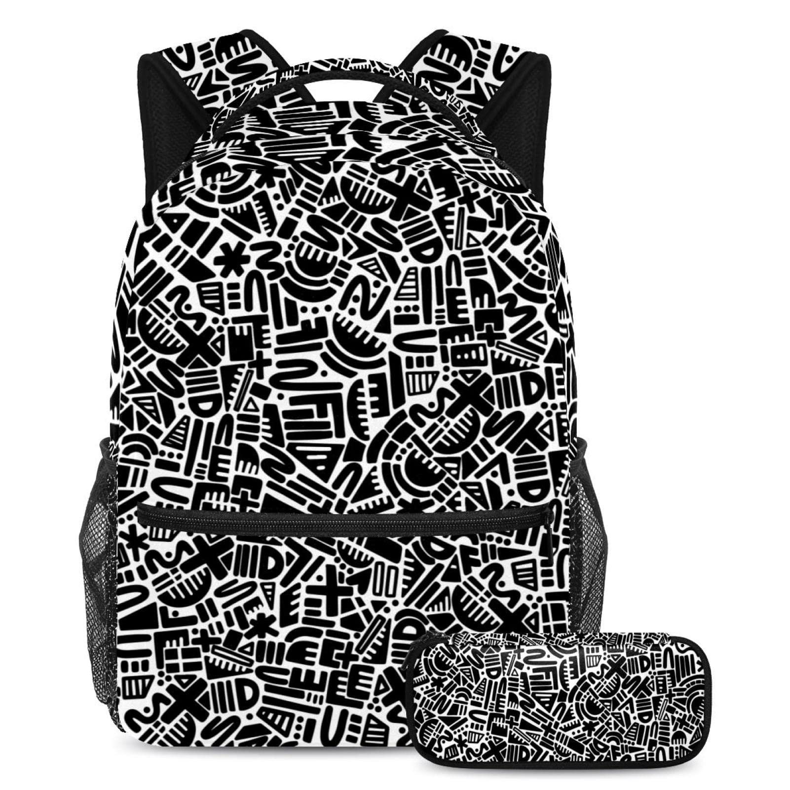 Sac à dos géométrique grande capacité avec trousse multicolore - 7