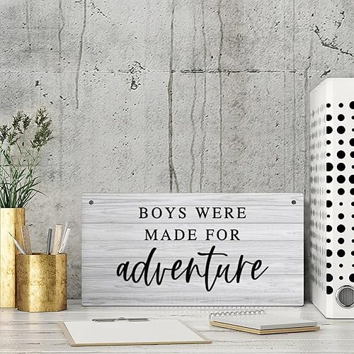 Vista 3 de Letrero de madera con texto en inglés «Boys Were Made For Adventure» («Boys Were Made For Adventure»)