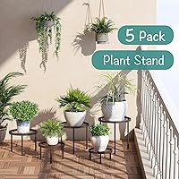 Vista 4 de Paquete de 5 soportes para plantas para interiores, soporte de metal para macetas, estantes resistentes para múltiples plantas, estantes