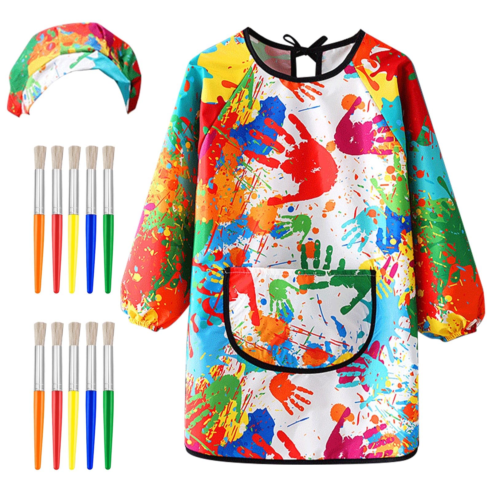 Effluvcy Kids Painting Apron 10Pcs Kids Art Aprons Age 6-11 Age Waterproof Graffiti Aprons Long Sleeves with Pockets,Painting Smock Boys and Girls Play Apron for Craft World Book Day