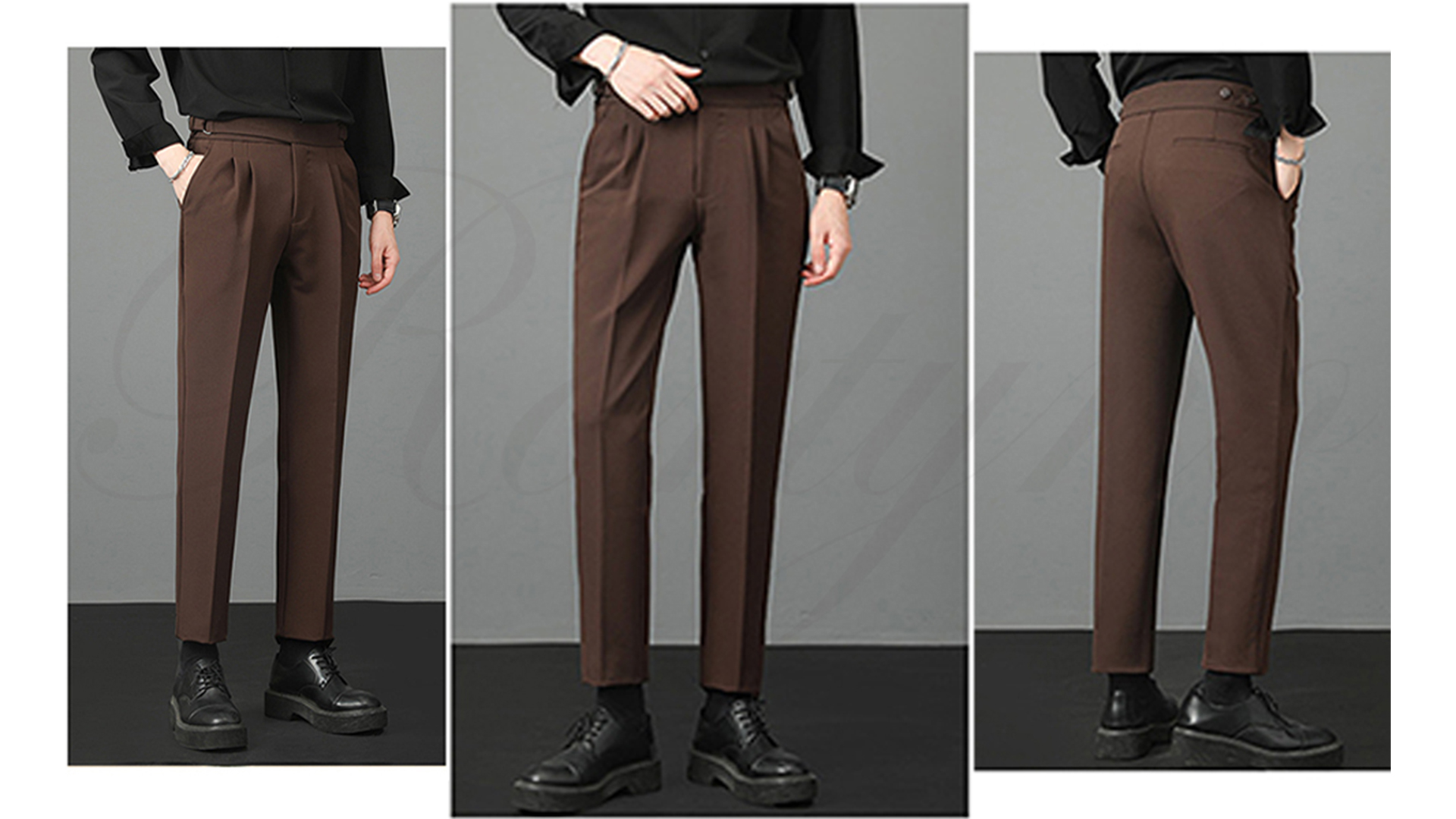 【2点】グレー　ブラウン　グルカパンツ Amazon.co.jp: [Rortyno] グルカパンツ メンズ ツータック