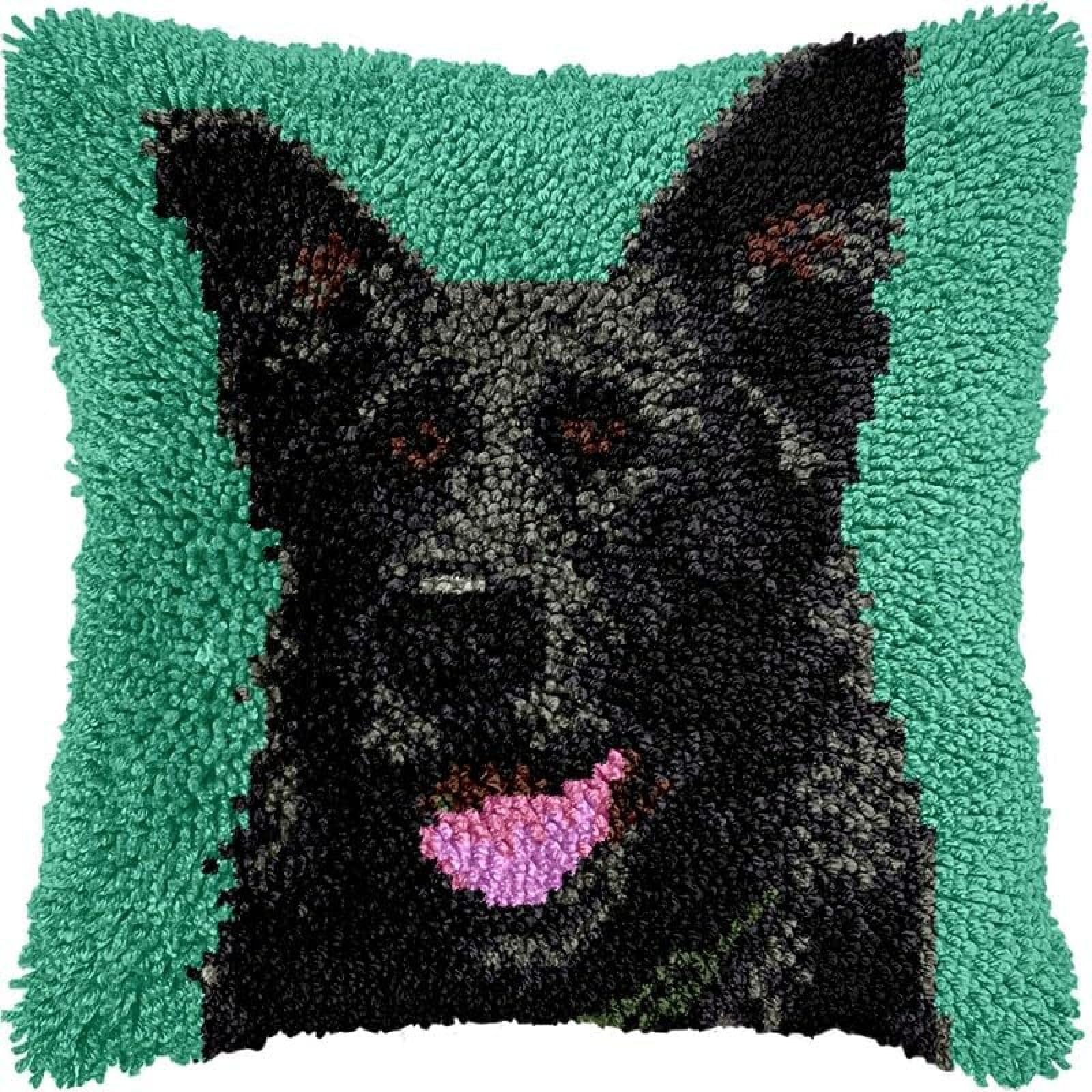 ANSIWEIGO Black German Shepherd Latch Hook Pillow Kits (45cm) - Modern DIY Craft Kit for Adults - No Experience Required - Includes Canvas, Yarn, Hook, Instructions & Gift Box,17x17inch/43x43cm