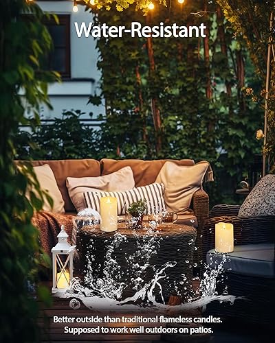 Miniatura 2 de LOGUIDE Velas sin llama, velas parpadeantes impermeables para exteriores, velas LED de pilar a pilas con temporizadores remotos, velas eléctricas de