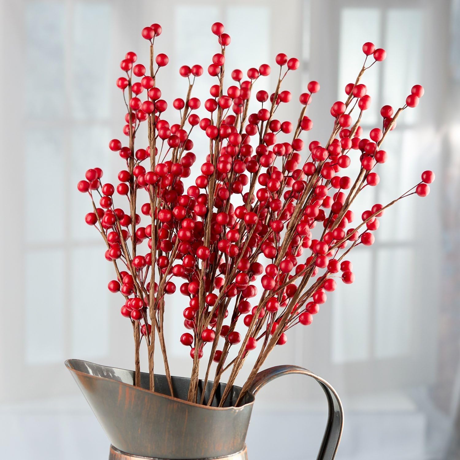 Factory Direct Craft 48 Rich Red Artificial Berry Stems - Decorative Wire Stem Branch Sprays for Christmas Tree Decoration, Holiday Decorating, Flower Arrangements and DIY Crafts