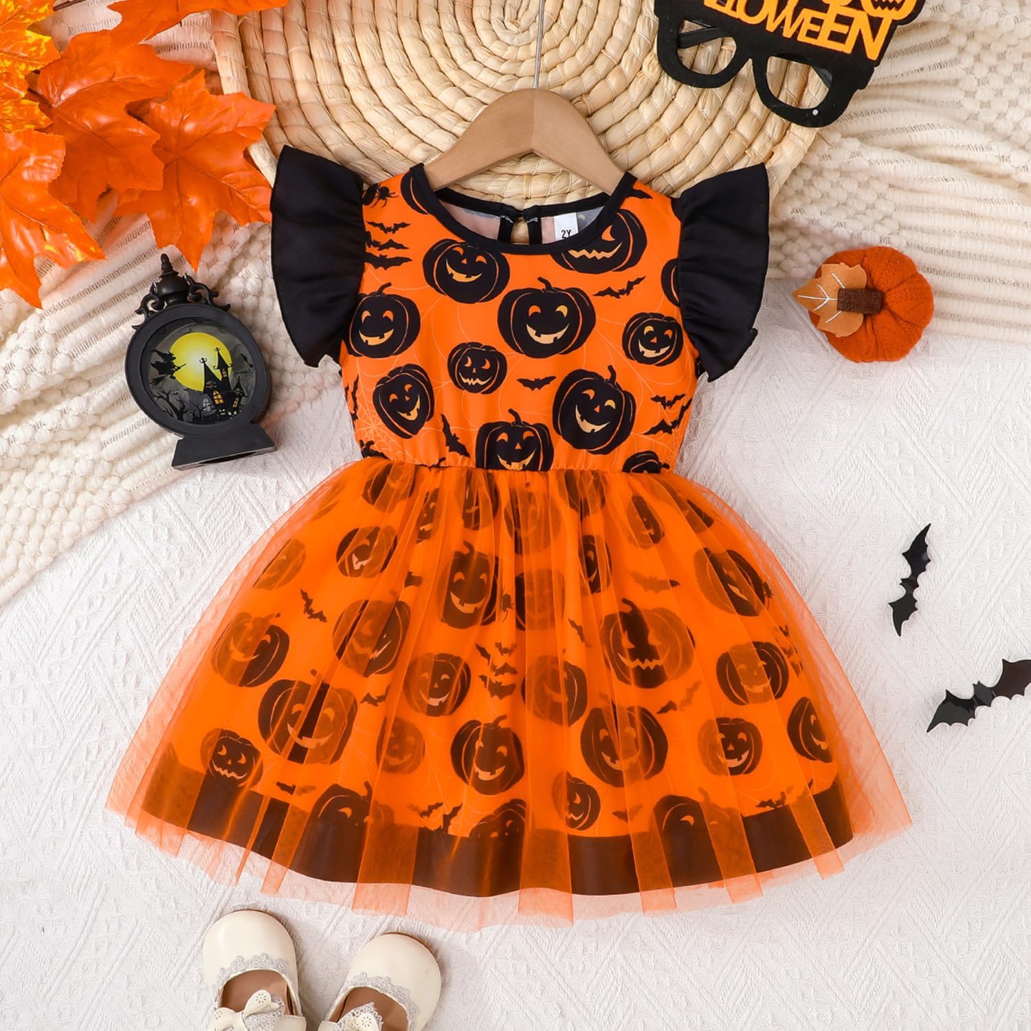 Toddler Girls Halloween Tulle Dress Ruffle Sleeve Pumpkin Princess Tutu Dresses Casual Kids Outfits Clothes 2-7 Years - Image 8