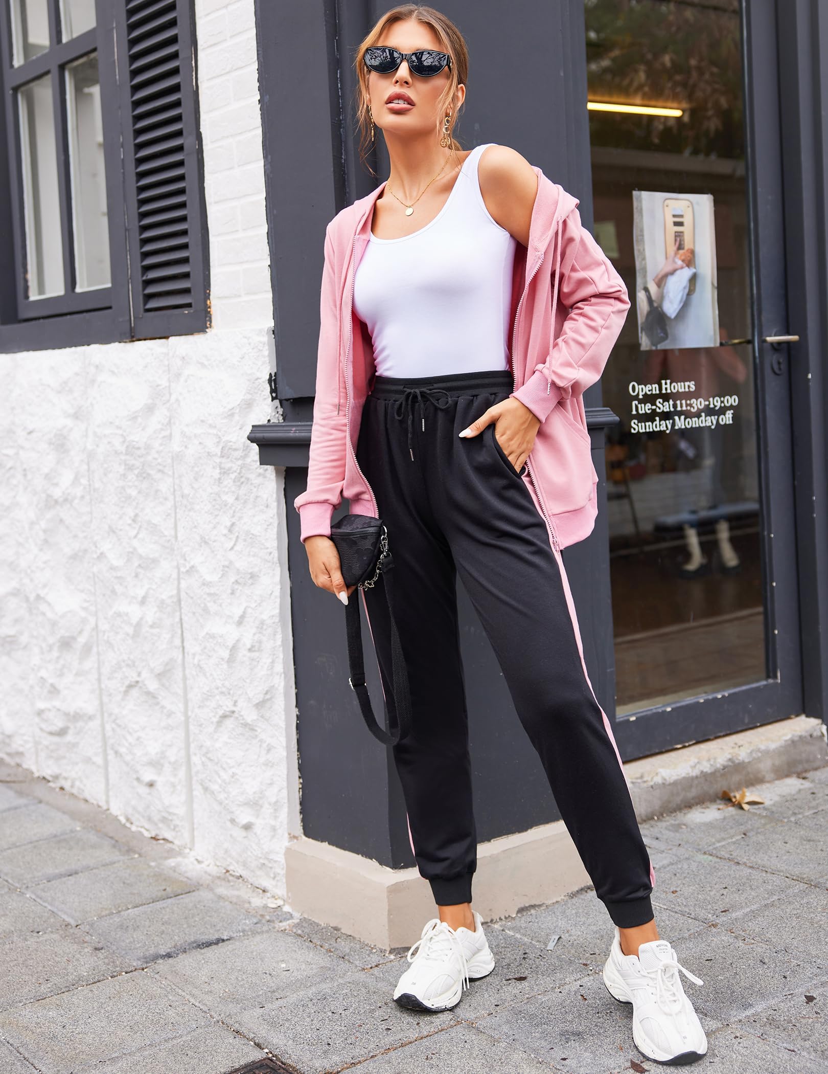 Parabler Conjunto deportivo de 2 piezas para mujer Chaqueta con capucha y cremallera para mujer Pantalones deportivos Conjunto informal