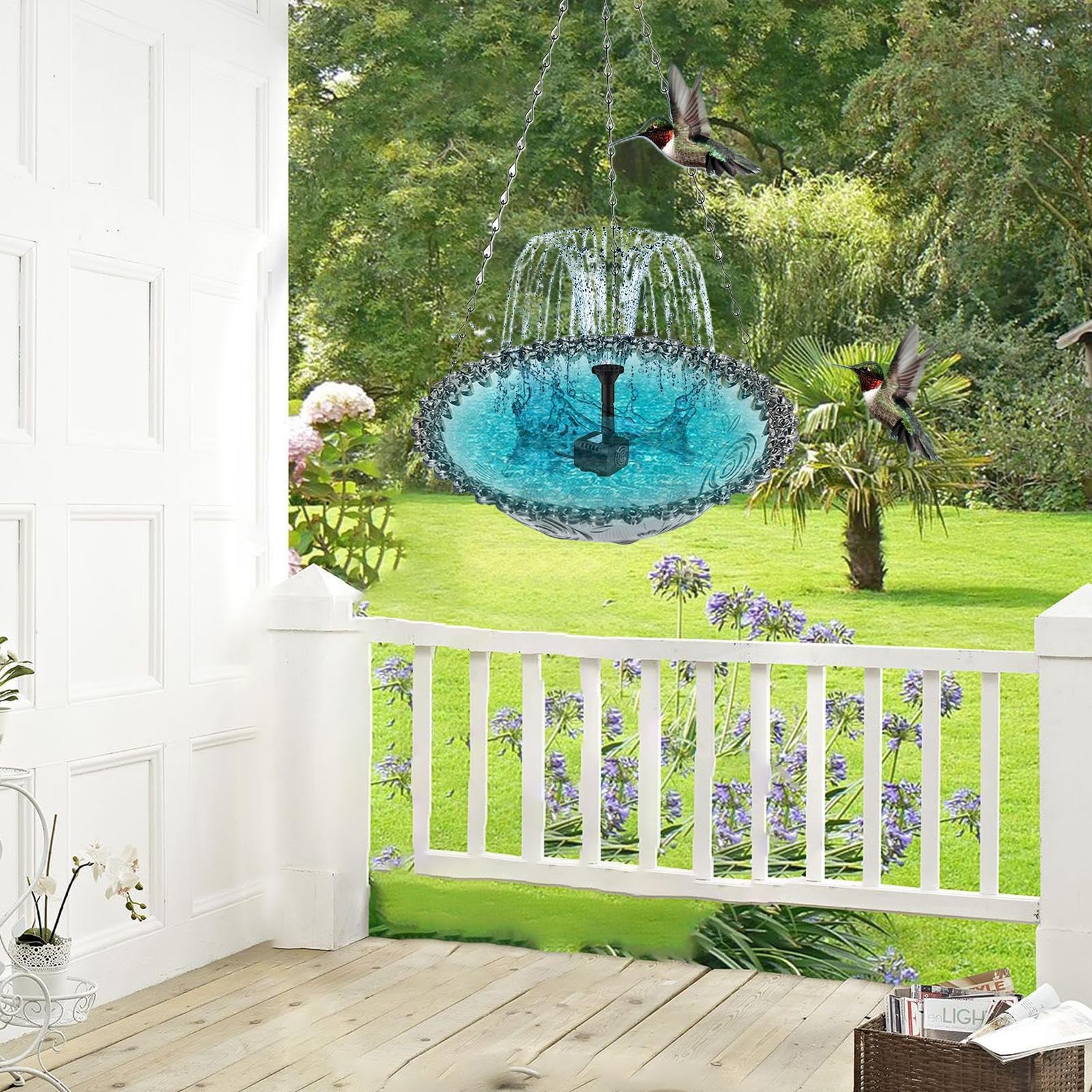 Générique Bassin À Oiseaux, Fontaine Solaire pour Oiseaux, Bain d'Oiseaux avec Fontaine, Abreuvoir Suspendu pour Colibris Décoration Jardin Balcon Terrasse Extérieur