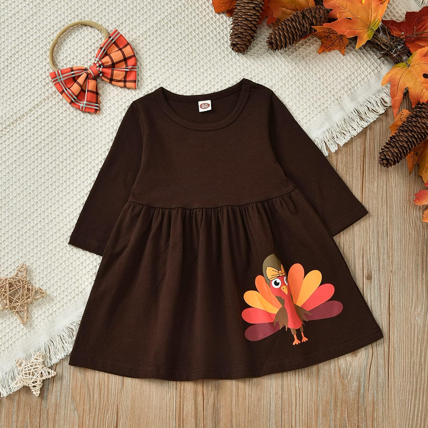 Aalizzwell Toddler Girls Thanksgiving Outfits, Little Girl Turkey Ruffle Tunic Top Pants Clothes Set - Image 4