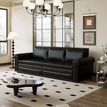 healthomse 93.7" King Size Pull Out Sofa Bed, 3-in-1 Faux Leather Convertible Sleeper Sofa with Ultra Rolled Armrests, Tufted Modern Sofa with 3 Pillows, for Bedroom, Living Room, Apartment