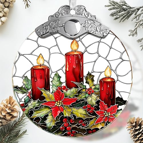 Adornos de cristal para árbol de Navidad, adornos de vitrales para decoración del árbol de Navidad, decoraciones de árbol inspiradas en velas para