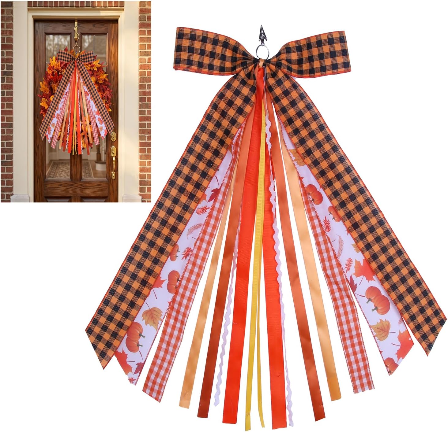 Fall Wreath Sash Autumn Wreath Bow, 12 * 23.6" Thanksgiving Bow Decorations