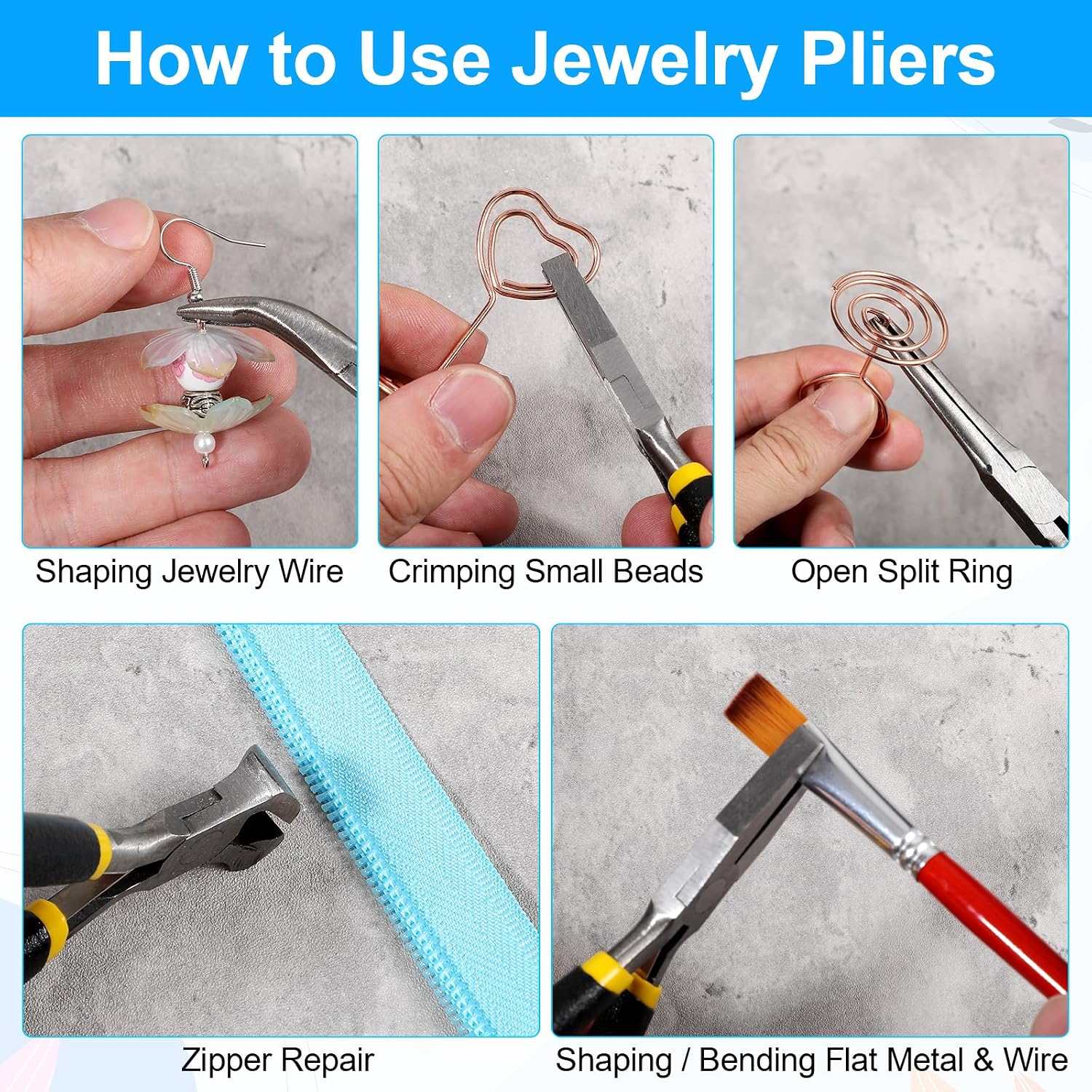 11PCS Jewelry Pliers Set, Long Nose, Diagonal, End Cutting, Bent Nose, Combination, Flat Nose, Needle Nose & Round Nose, Tweezers and Storage Bag, Jewellery DIY Making and Repairing Supplies
