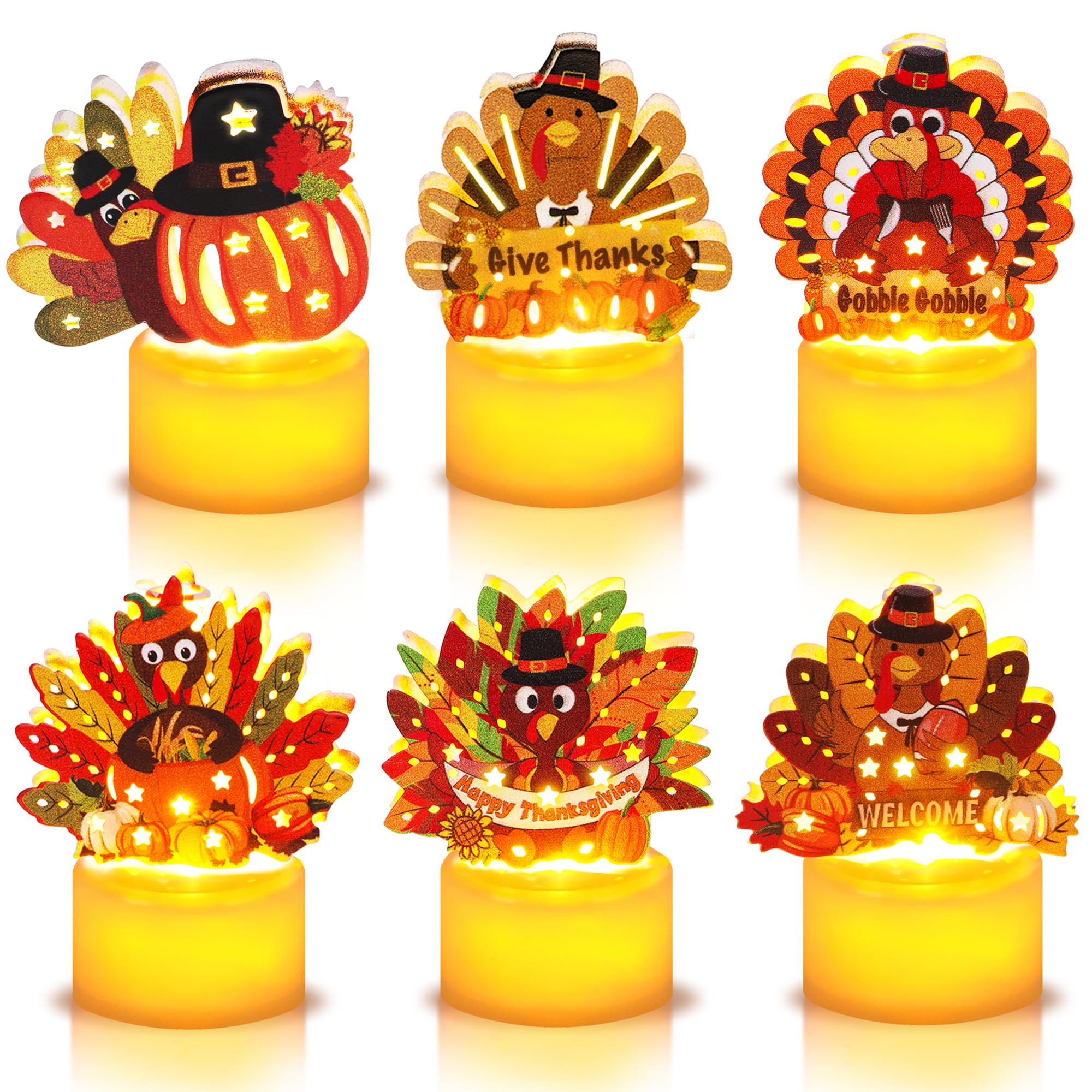 Thanksgiving Decorations Indoor 12 Pack Turkey Flameless LED Candles Battery Operated Tea Lights for Thanksgiving Table Decorations Centerpieces, Mantle, Fireplace, Home, Office, Fall Party Decor 12 Turkeys