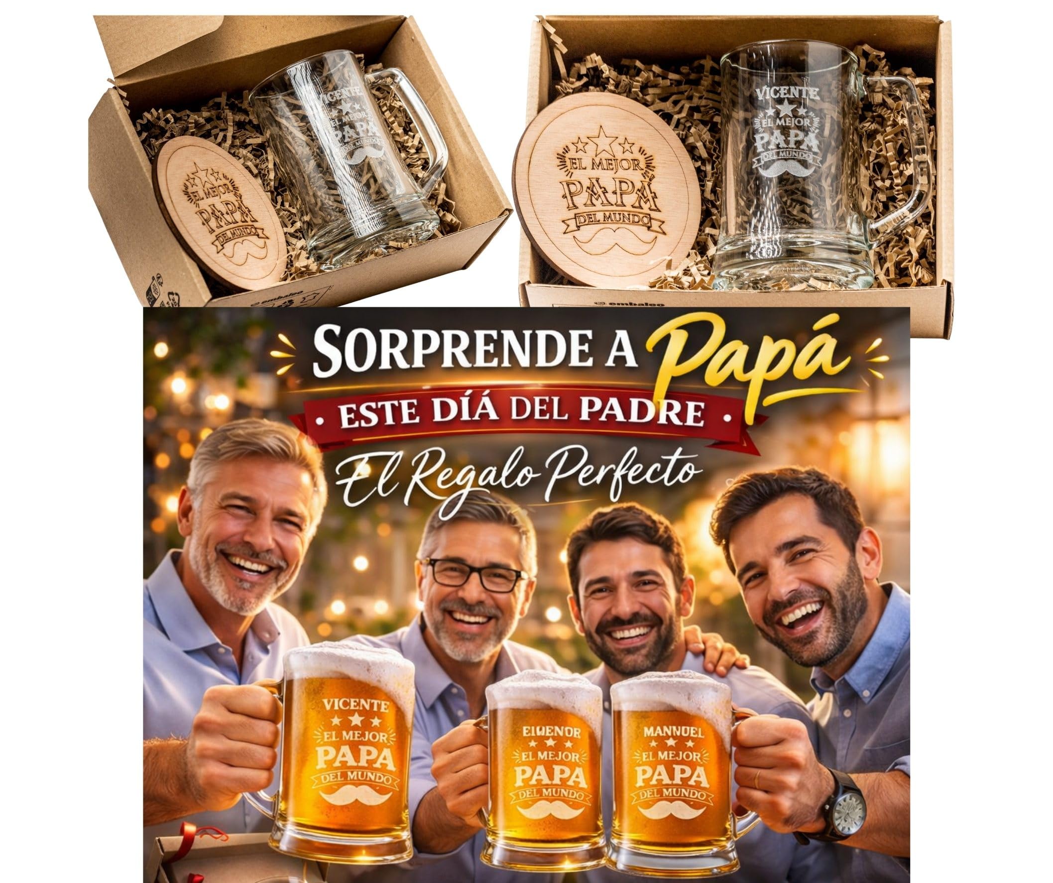 Olesea Regalo Padre Jarra de Cerveza Regalos Personalizados Grabado Original Regalo Padre Cumpleaños Mejor Papa Hombre Regalos Aniversario Para Abuelo (Copa De Cerveza)