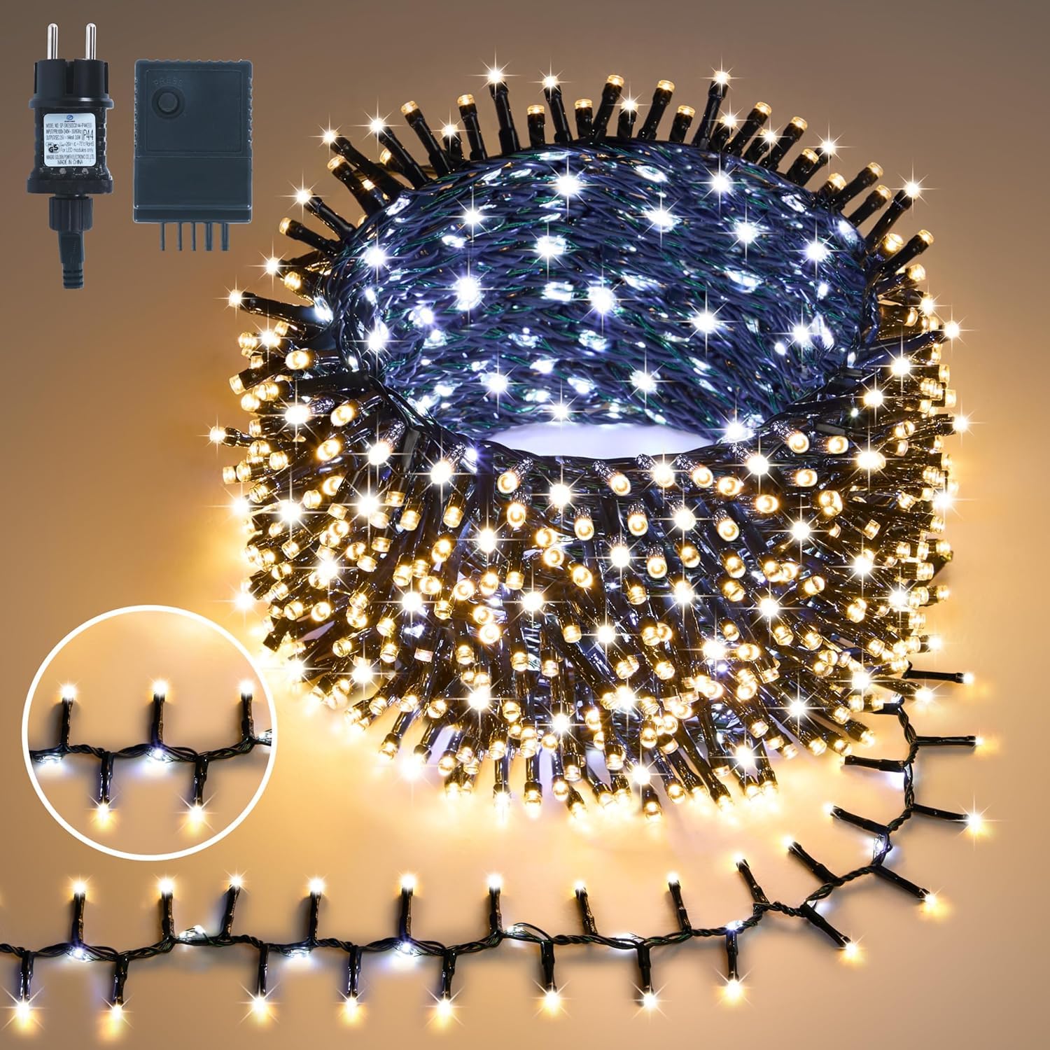 Gresonic-300Led-Cluster-Lichterkette-Strombetrieb Deko für Innen Außen Garten Weihnachtsbaum Hochzeit (Warmweiss Dauerlicht Fließendes, 300LED)