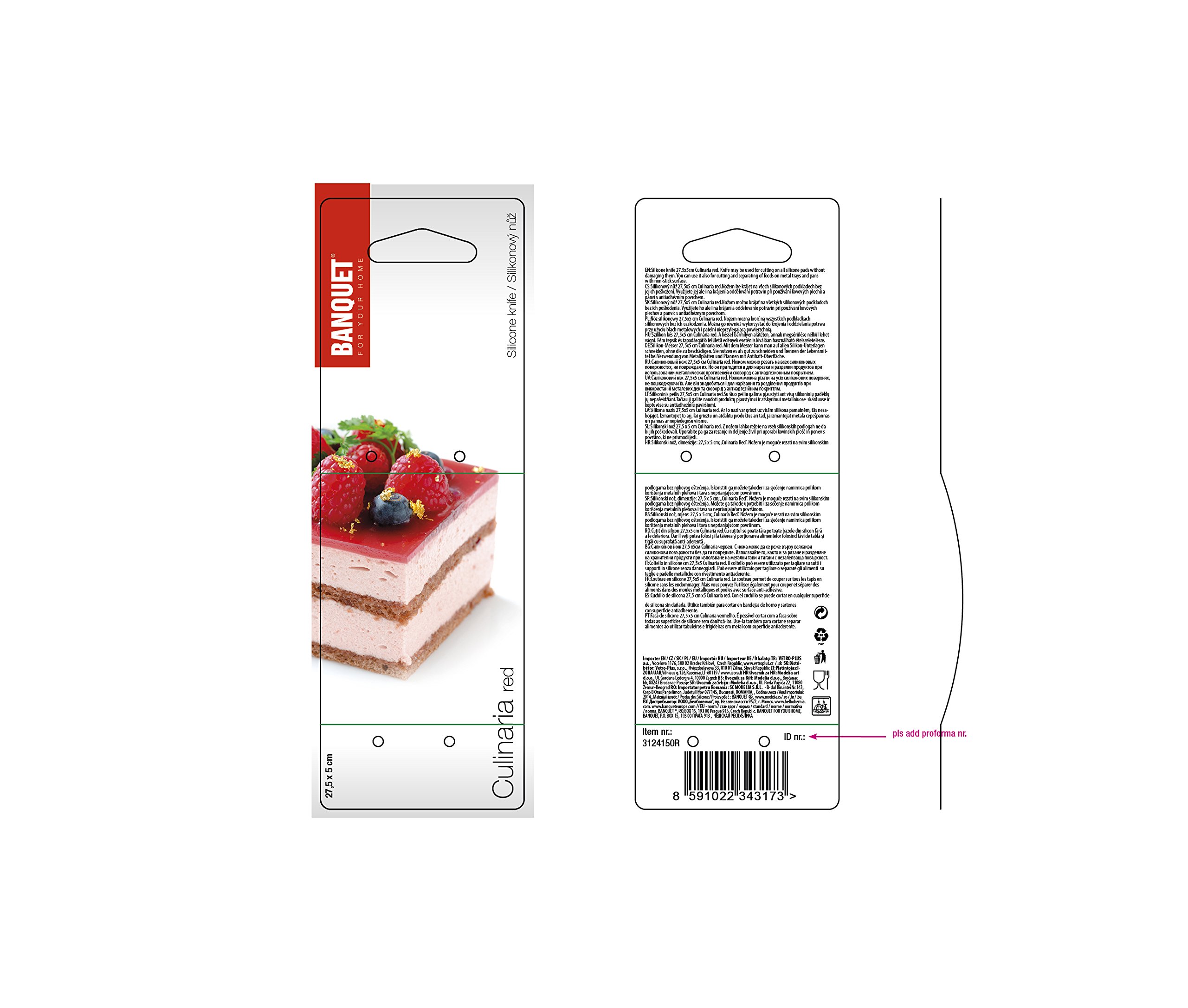 Banchetto culinaria Coltello, Silicone, Rosso, 6.5 x 32 x 1.5 cm