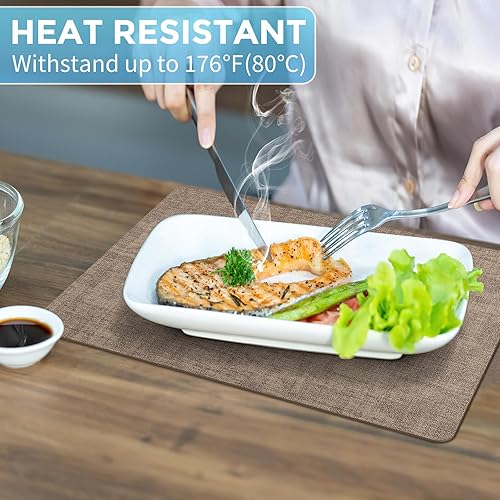 Miniatura 3 de Juego de 8 manteles individuales para mesa de comedor, antideslizantes, resistentes al calor, de cuero de doble capa, impermeables, fáciles de