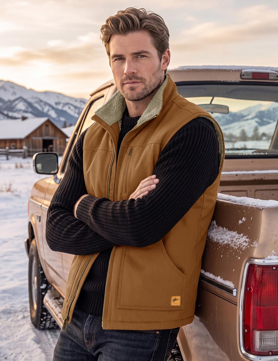 Cotrasen Men's Sherpa Vest Cotton Canvas Shell Sleeveless with Pockets