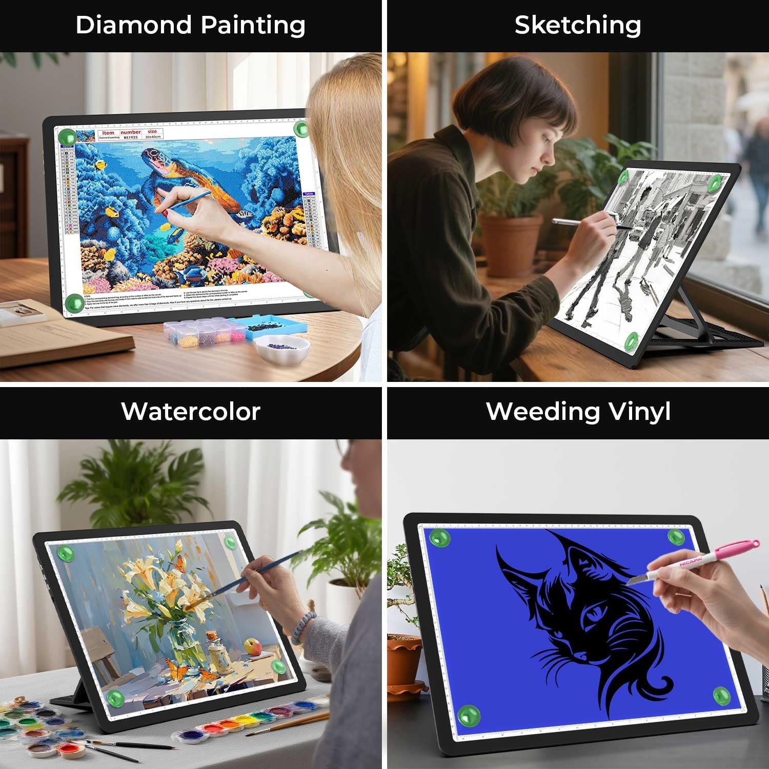 Zocelight Rechargeable A4 Light Pad with Built-in Stand & Bag,Super Bright Magnetic Light Box For Tracing,Wireless Diamond Art Light Board with Side Buttons, Light Table for Diamond Painting,Sketching
