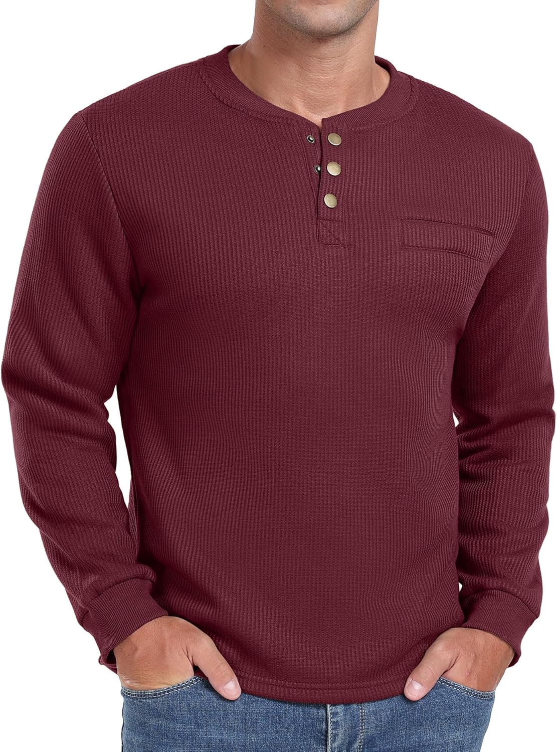 Sailwind Men's Henley Shirt Fleece Lined Long Sleeve Heavyweight Thermal Layer Pullover