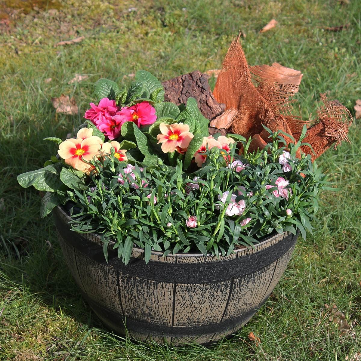colourliving Pflanzkübel Pflanztopf rund 50 cm Weinfass-Optik Blumenkübel Blumentopf Blumenfass wetterbeständig