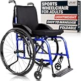Vive Sports Wheelchair for Adults - Lightweight, Foldable Manual & Transport Wheel Chair - Portable, Small Narrow, Compact & Folding - Collapsible for Travel - Fully Adjustable & Weighs Only 25 lbs