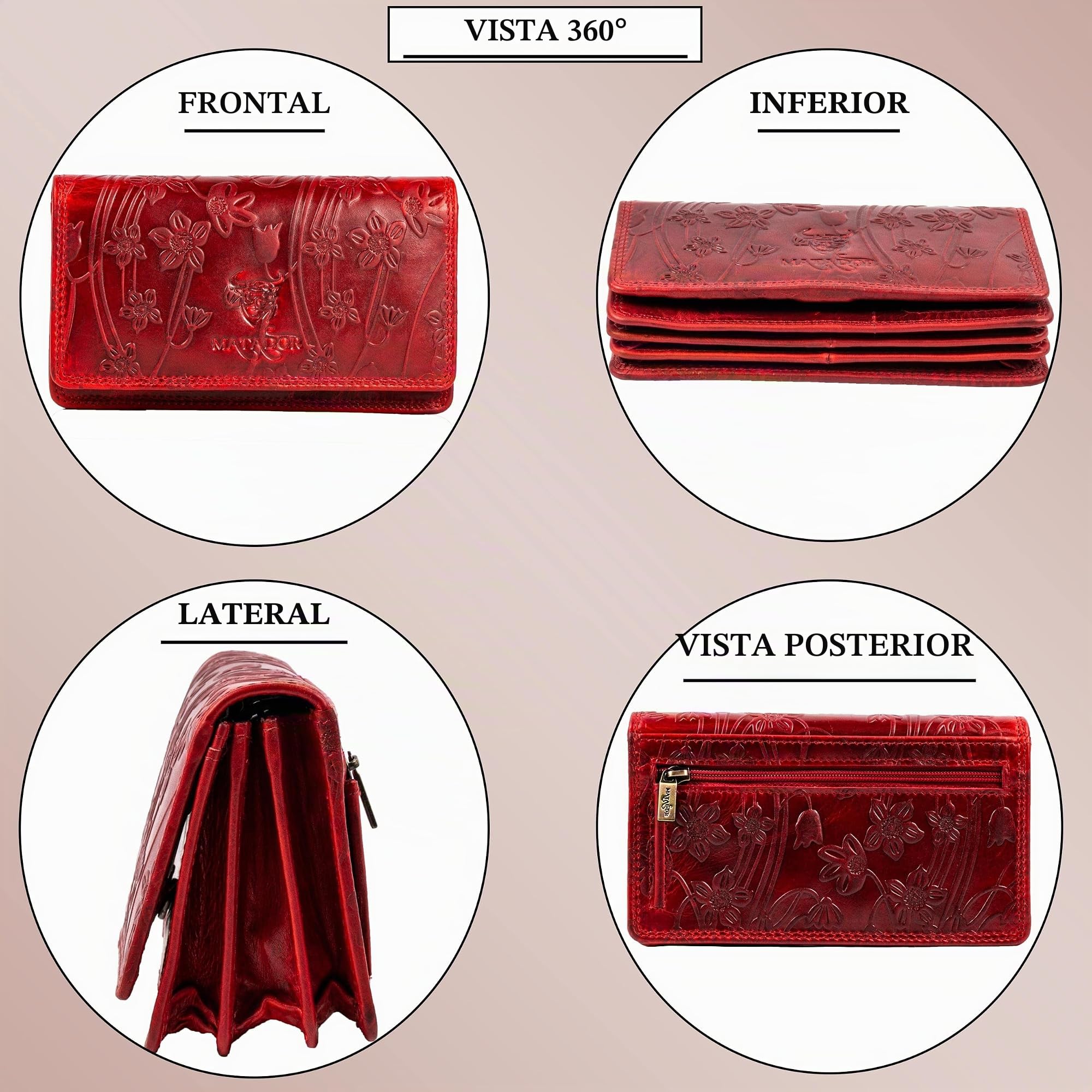 Matador Cartera de Mujer de Piel roja #Venecia con Elegante Caja de Regalo, Elegante Cartera para Mujer, tamaño Mediano con Bloqueo RFID, Cartera de Lujo para Mujer, tamaño Mediano, Muchos