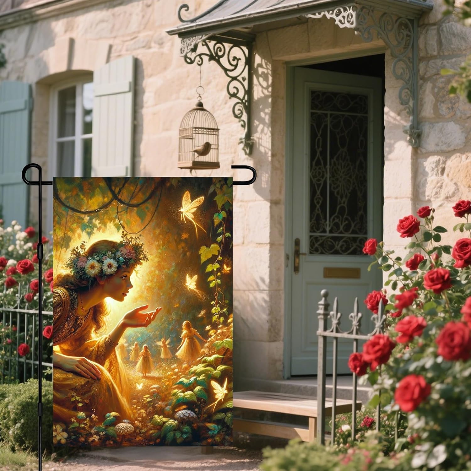 IVN Spring Fairy Garden Flag 12x18 Inch Double Sided Enchanted Forest Flag with Flower Crown Fairy and Glowing Fairies Fantasy Yard Decor for Outdoor Lawn Porch or Seasonal House Decoration - Image 7