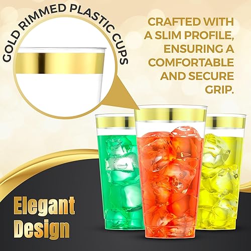 Miniatura 8 de JoyServe Vasos de plástico transparente dorado de 16 onzas  (72 unidades) elegantes vasos de plástico desechables para fiestas, vasos con borde