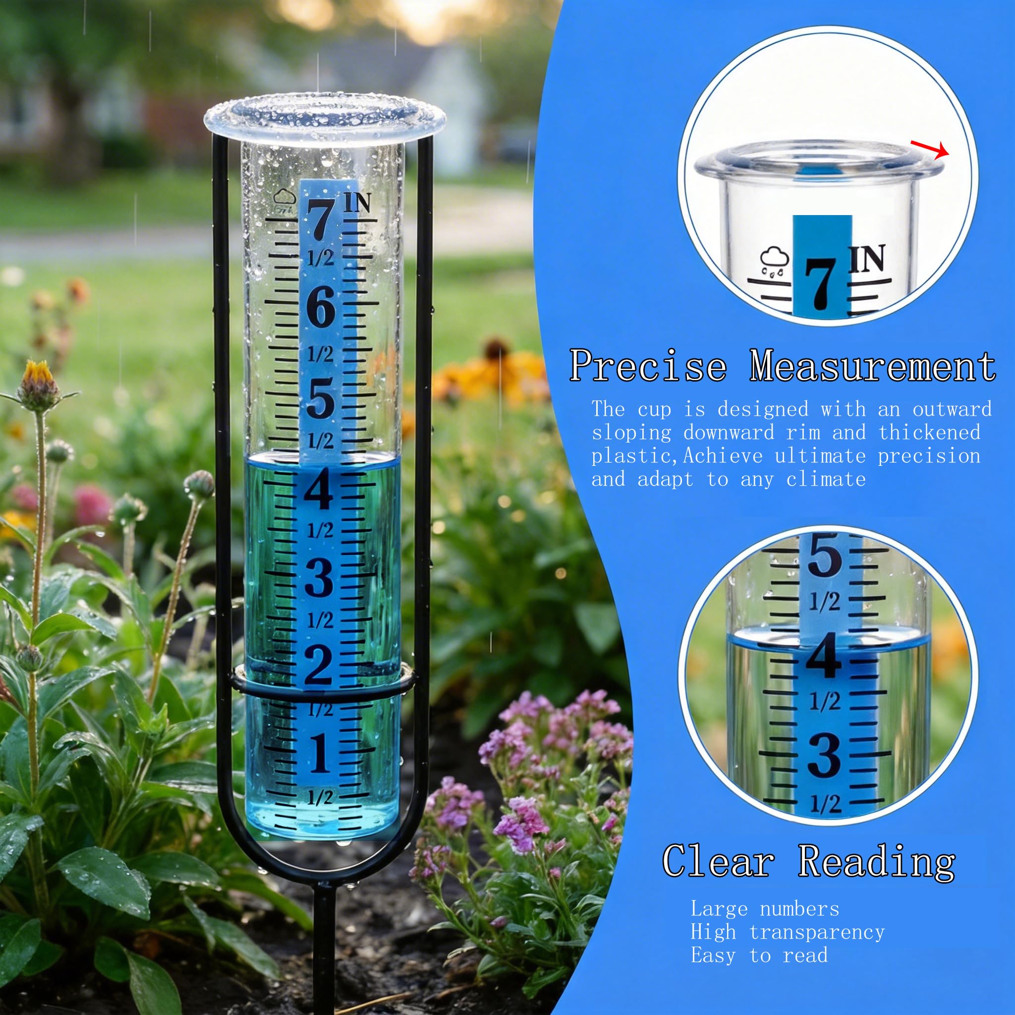 Winter Proof Rain Gauge Outdoor – 38.8" Extra Tall with Clear Numbers, Freeze-Resistant & Durable Plastic, Easy-Read Large Scale, Metal Stake for Yard Lawn Garden – Accurate Rainfall Measuring Tool - 4