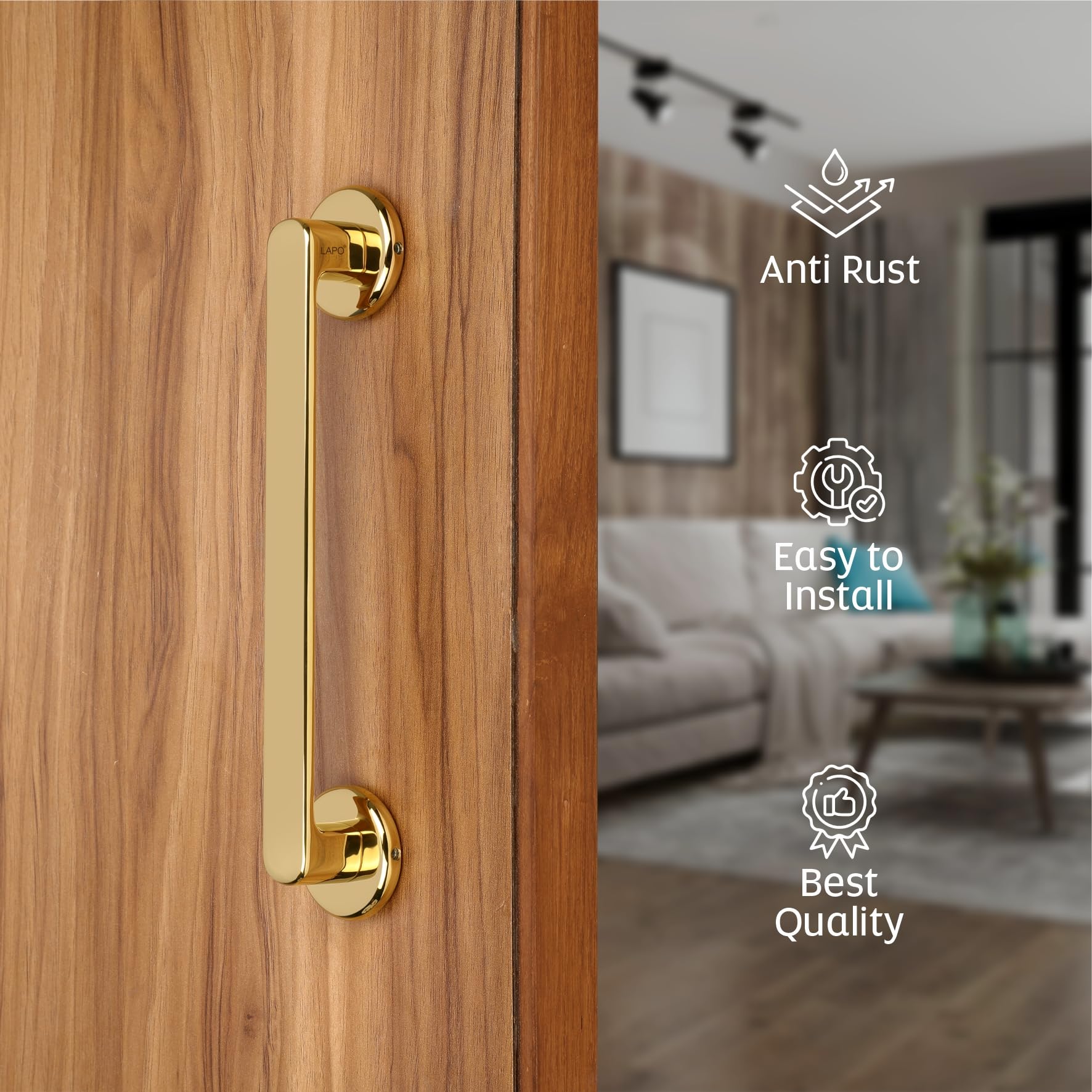 LAPO Classic Pull Bar Handle for Main Entrance | 8Inch Gold Pull Handle with 200mm Hole Center| Ideal for Home & Hotel Doors | Fits 30 to 100mm Wooden Door | 3Yrs Warranty| Easy Fixing Screw | 1Piece — Amazon image 7