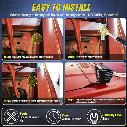 Vista 46 de Nilight Soporte de luz de zanja, bisagras de capó, kit de soporte de montaje para luz LED auxiliar todoterreno para luz de trabajo en Toyota 4Runner