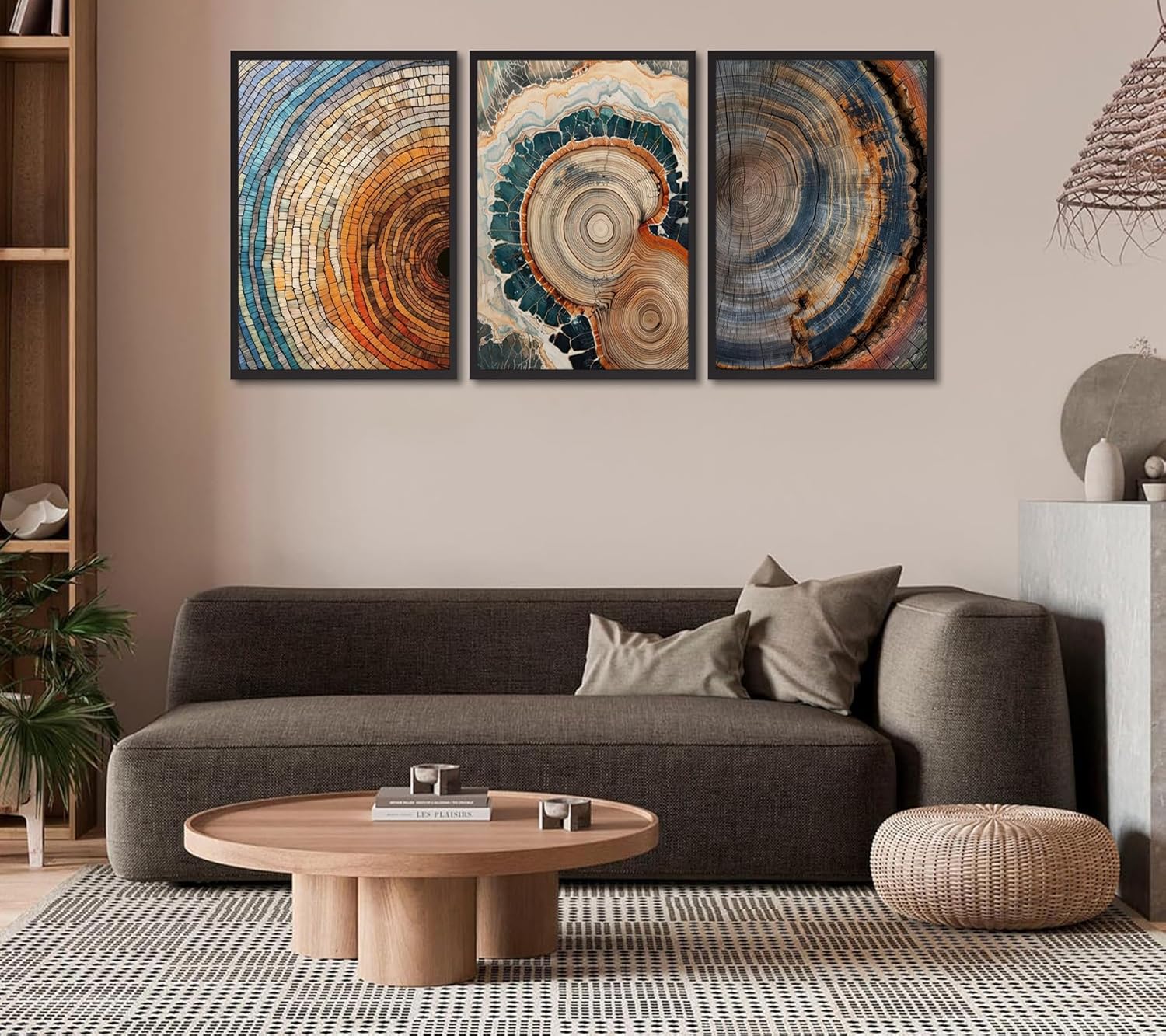 3Pcs Vintage Tree Rings Canvas Wall Art Nature Wood Stump Posters Artwork Modern Annual Rings Texture Painting Pictures Wall Decor for Living Room Bedroom Bathroom Home Decoration 16x24In Unframed