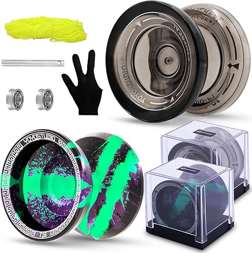 YOYOSTUDIO Yoyo P1 Crystal Black & T16 Negro Verde Púrpura, Yoyos profesionales de doble propósito, paquete de 2, Yoyo sensible para niños de 8 a 12