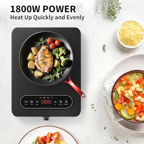 Miniatura 9 de VBGK Cocina eléctrica de un solo quemador, 110 V 1800 W con controles táctiles LED y controles de perilla, 10 niveles de potencia, temporizador de 4