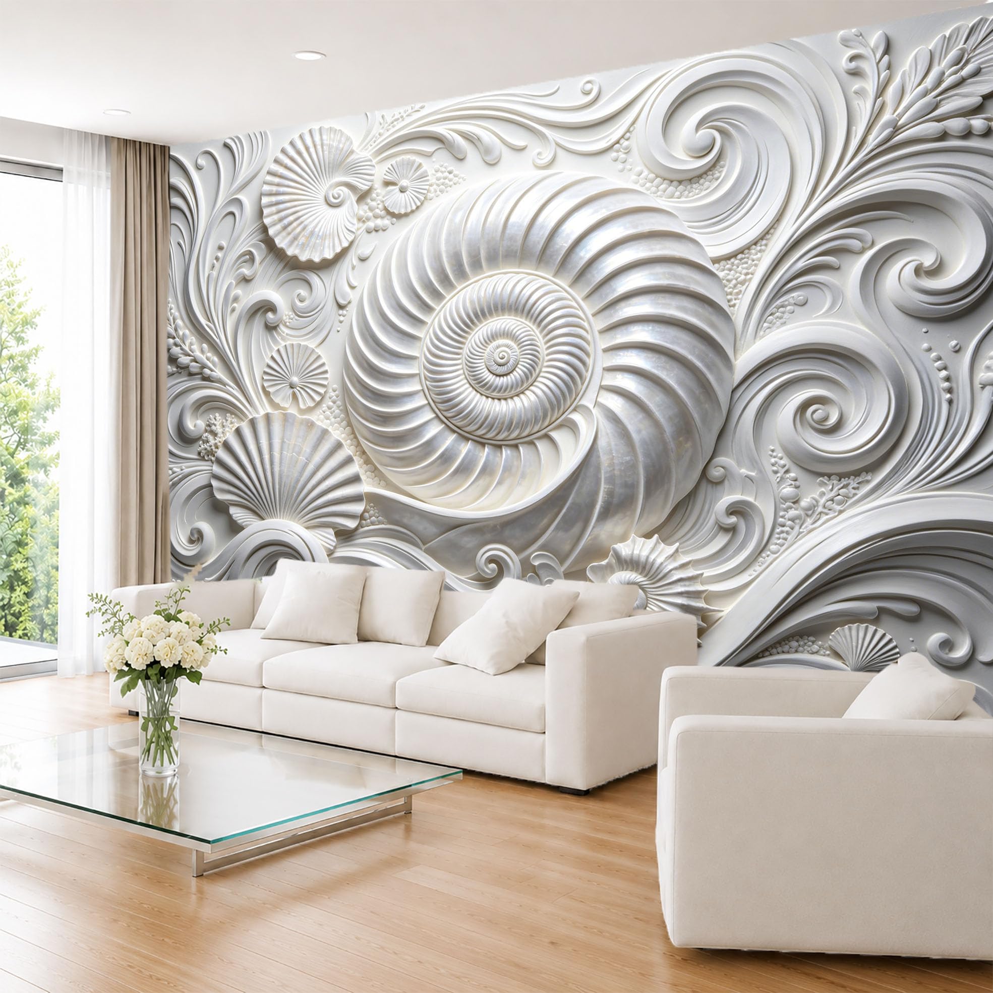 Murale Da Parete con Grande Scultura A Spirale Di Conchiglia Di Nautilus Effetto 3D 300×210 cm (Lxa) Carta Da Parati Fotografica Premium In Tessuto Non Tessuto Decorazione Fai Da Te per La Casa Riv