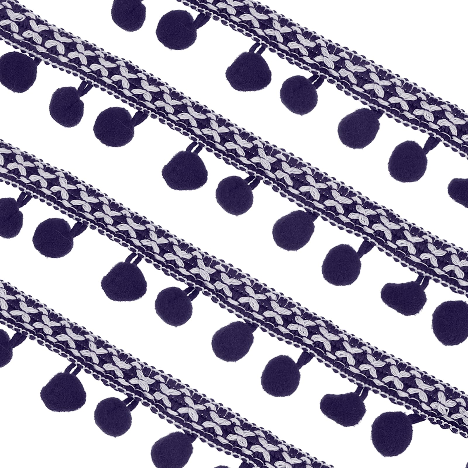Ruban brodé à pompons bleu marine en polyester de 9,1m pour couture