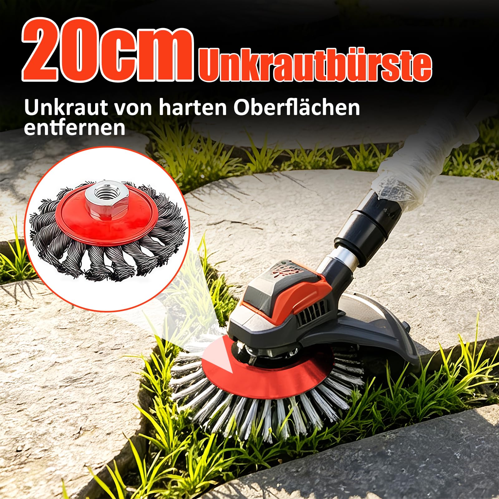 21V Rasentrimmer mit Akku, 3 in 1 Rasenkantenschneider mit Unkrautbürste, Faltbar Elektrischer Motorsense, Freischneider mit 3 Verschiedenen Klingen für Rasenschneiden Rasenpflege (Rot-1)