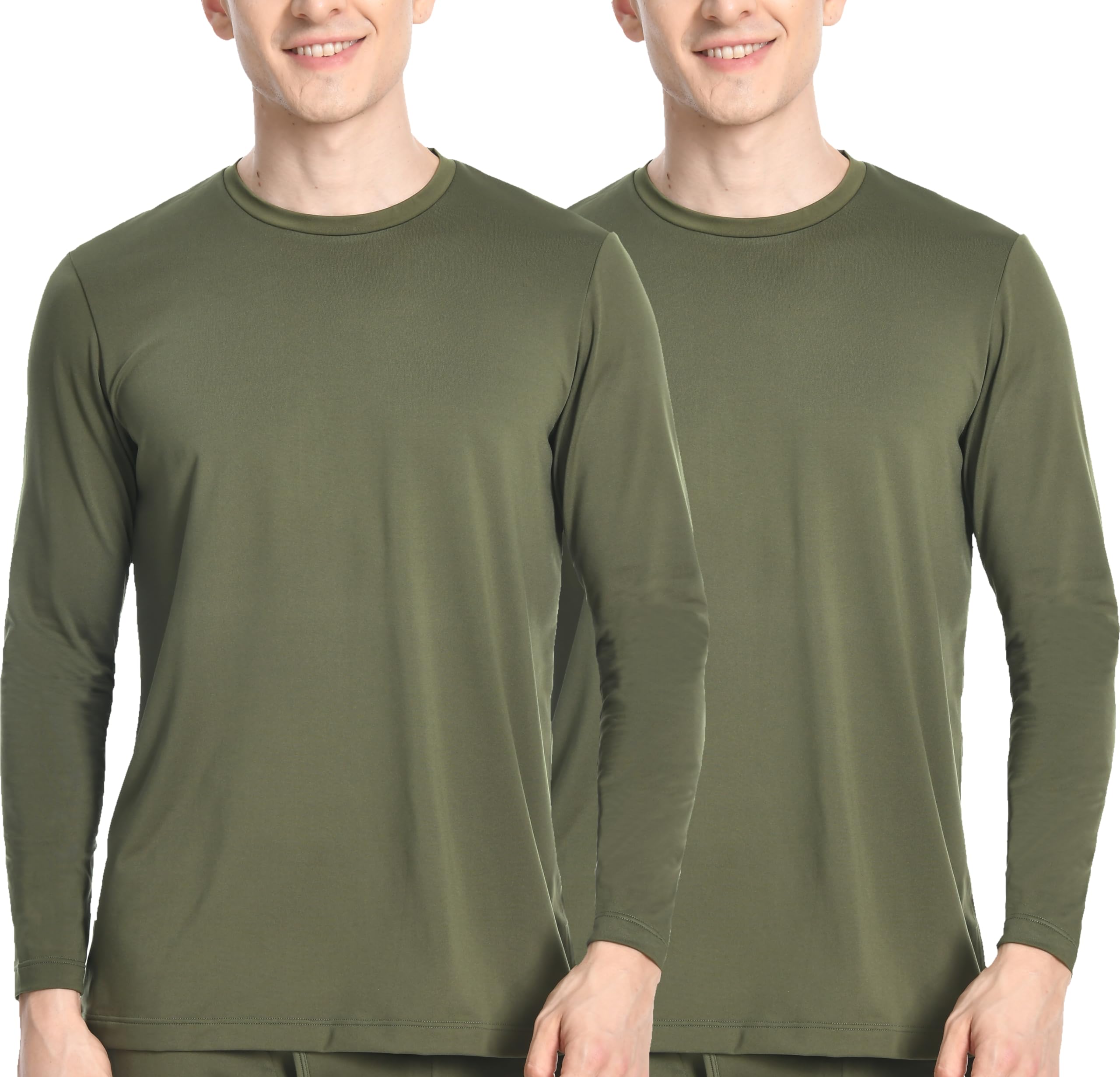 Nutria Maglia Termica Uomo Manica Lunga Pacco da 2, Maglie Termiche con Interno in Pile Girocollo, Biancheria Intima Termica Camicie Foderate in Pile per l'inverno Leggera Sci Corsa Ciclismo U07A