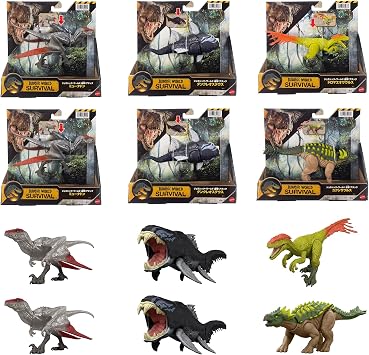 Mattel Jurassic World Chase! Attack Assortment JGB77-986D Dinosaur Figure, 6-Piece Box, Ages 4 and Up